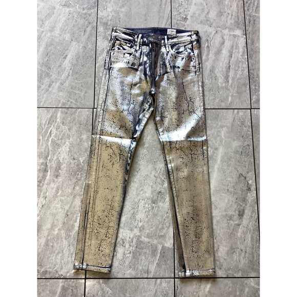 AG Adriano Goldschmied NWOTJeans Womens Metallic Foil Coated Farrah Skinny Ankle - Picture 2 of 8